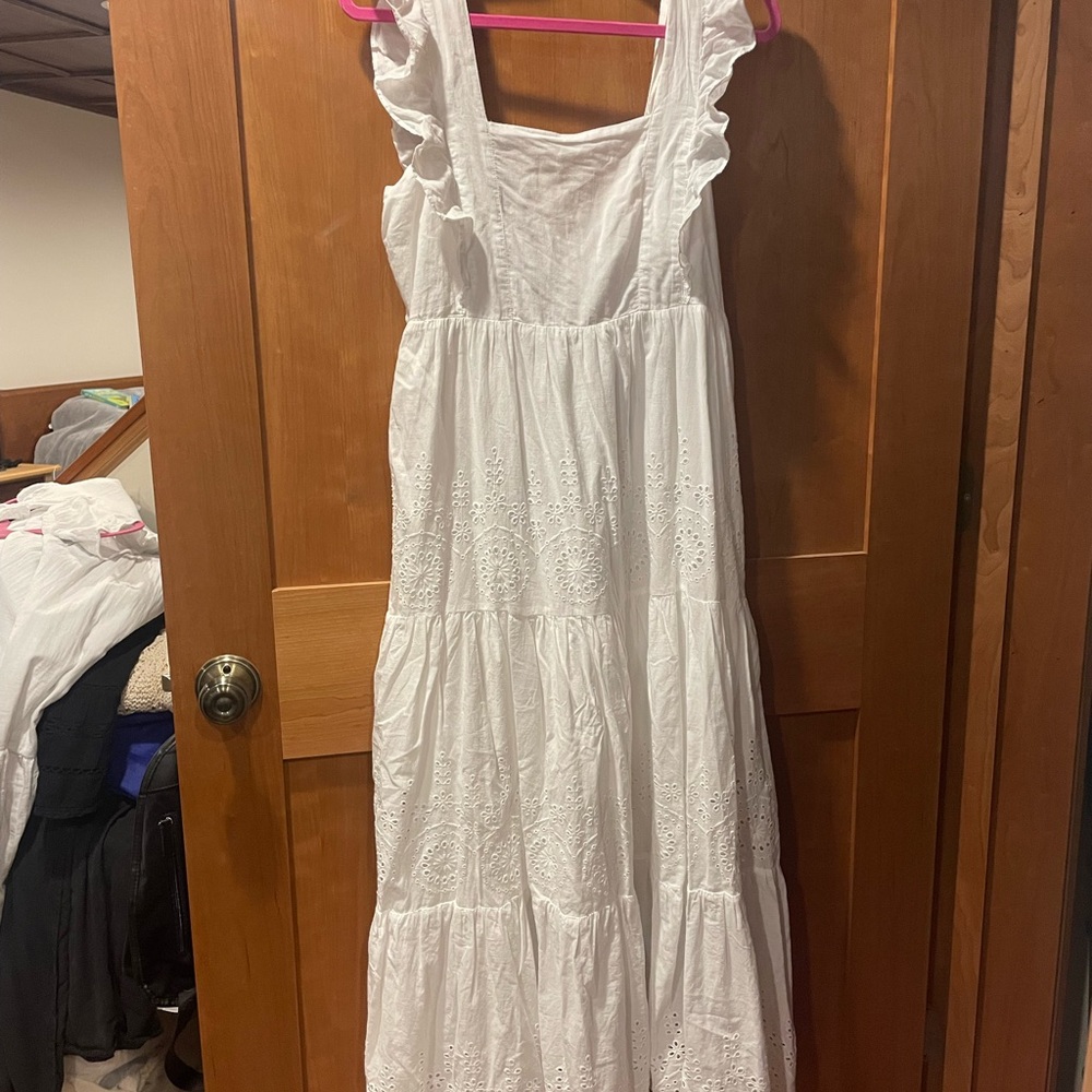 Mango White Eyelet Detail Dress
